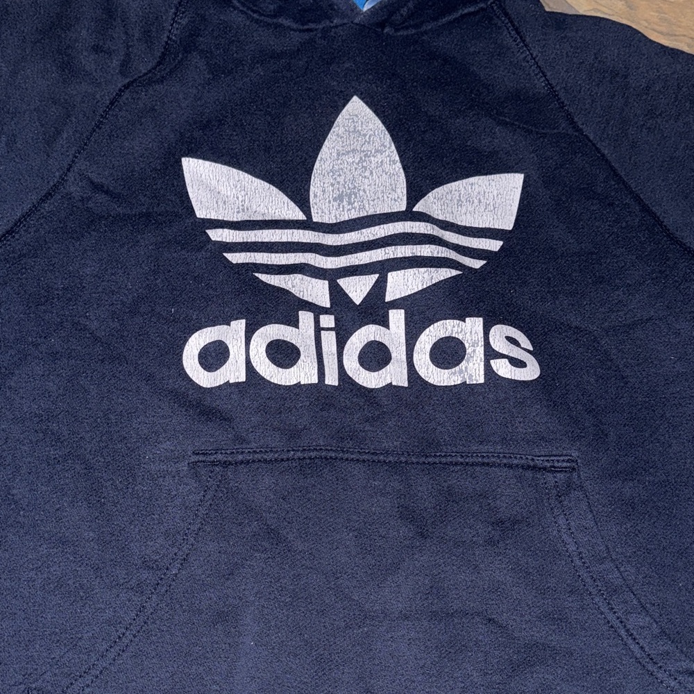 Adidas Dark Blue Hoodie with White Trefoil Logo